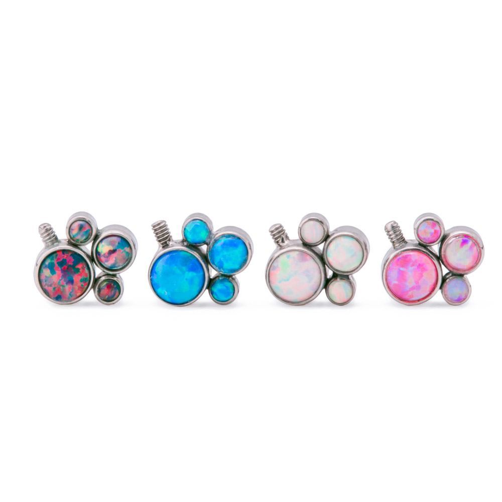 Tilum 14g-12g Opal Cluster Titanium Top - Internally Threaded at the Right - Price Per 1