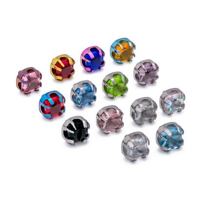 Tilum 14g-12g Internally Threaded Titanium Corner Prong-Set Square Jewel Top - 6mm - Price Per 1 - Painful Pleasures