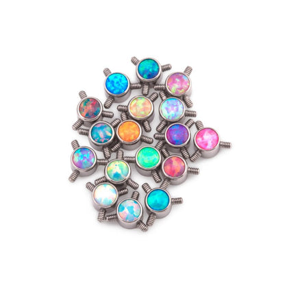 Tilum 4mm Titanium Bezel-Set Opal Disc with 3 Internal 1.2mm Threaded Posts - Price Per 1 - Painful Pleasures