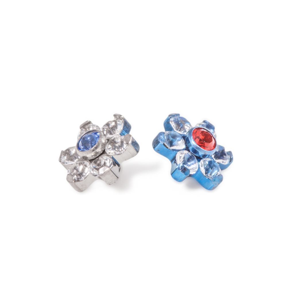 Tilum 14g-12g Internally Threaded Titanium Jewel Flower Top with Crystal Petals - Choose Center Jewel Color - Price Per 1