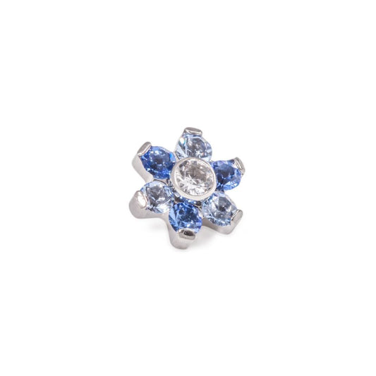Tilum 14g-12g Internally Threaded Titanium Jewel Flower Top with Crystal Center - Choose Petal Jewel Color - Price Per 1