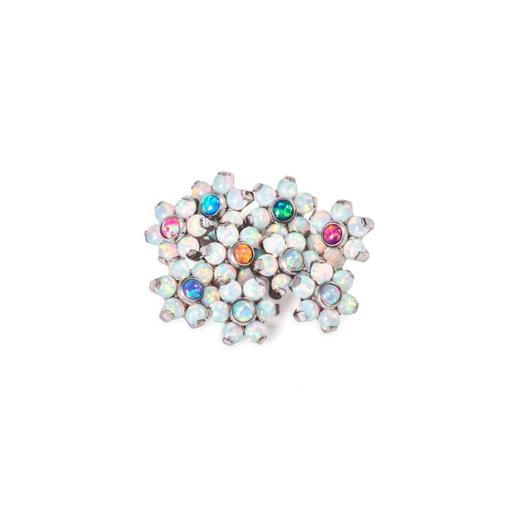 Tilum 14g-12g Internally Threaded Titanium Opal Flower Top with White Opal Petals - Choose Center Opal Color - Price Per 1