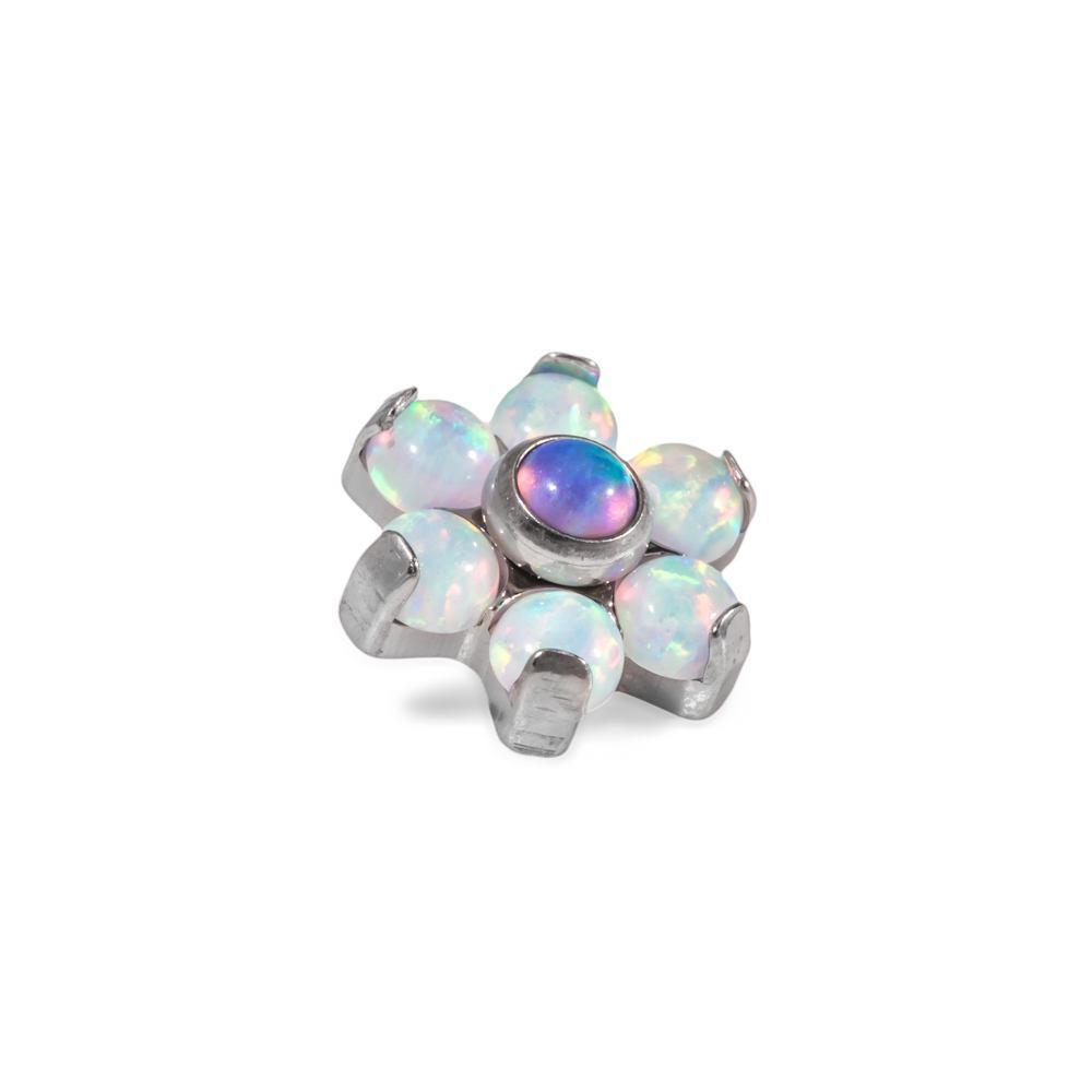 Tilum 14g-12g Internally Threaded Titanium Opal Flower Top with White Opal Petals - Choose Center Opal Color - Price Per 1