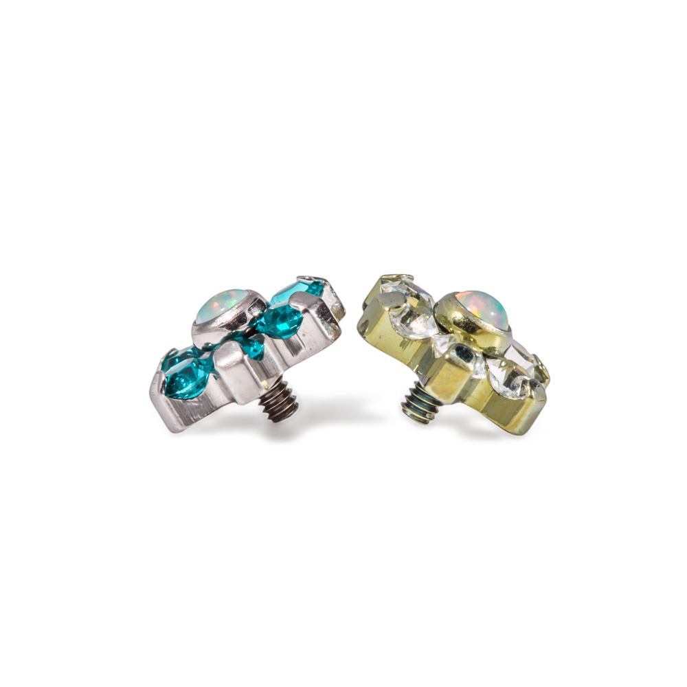 Tilum 14g-12g Internally Threaded Titanium Flower Top with White Opal Center - Choose Petal Jewel Color - Price Per 1