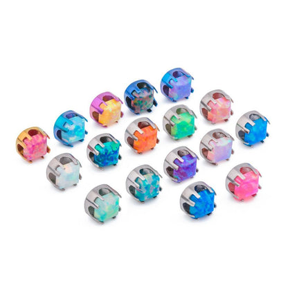 Tilum 18g-16g Internally Threaded Titanium Corner Prong-Set Square Opal Top - 4mm - Price Per 1 - Painful Pleasures