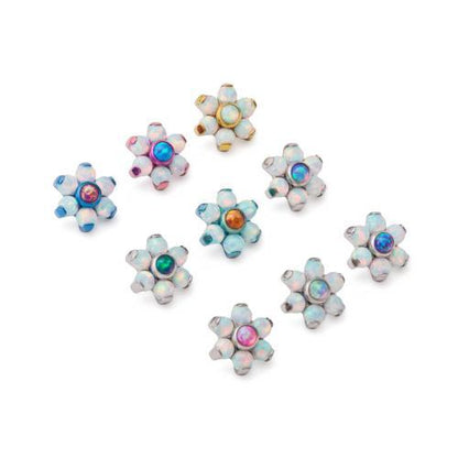 Tilum 18g-16g Internally Threaded Titanium Opal Flower Top with White Opal Petals - Choose Center Opal Color - Price Per 1 - Painful Pleasures