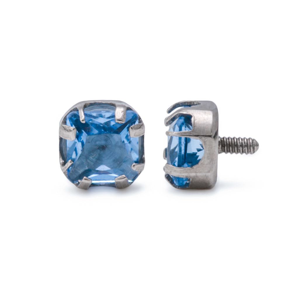 Tilum 14g-12g Internally Threaded Titanium Corner Prong-Set Square Jewel Top - 5mm - Price Per 1