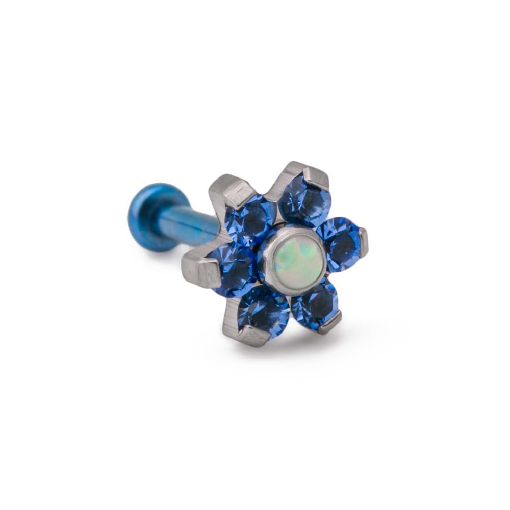 Tilum 18g-16g Internally Threaded Titanium Jewel Flower Top with White Opal Center - Choose Jewel Color - Price Per 1
