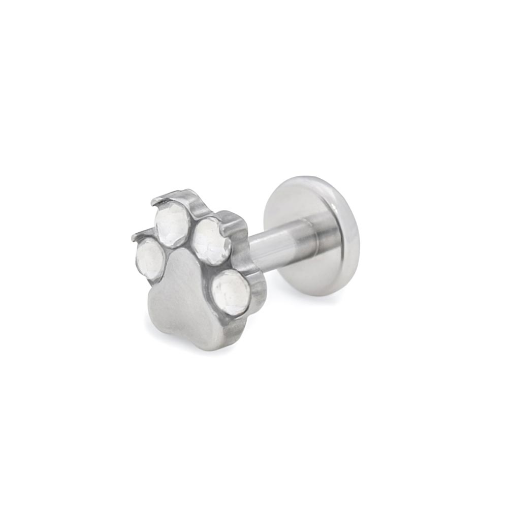 Tilum 14g-12g Internally Threaded Jewel Paw Print Titanium Top - Price Per 1