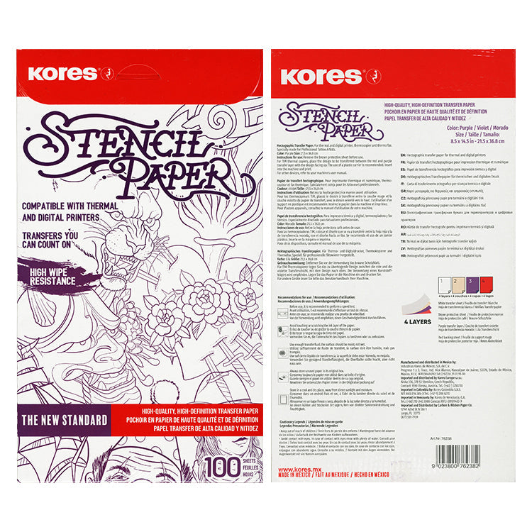 Kores Tattoo Stencil Transfer Paper — 100 Sheets — Pick Size - Painful Pleasures