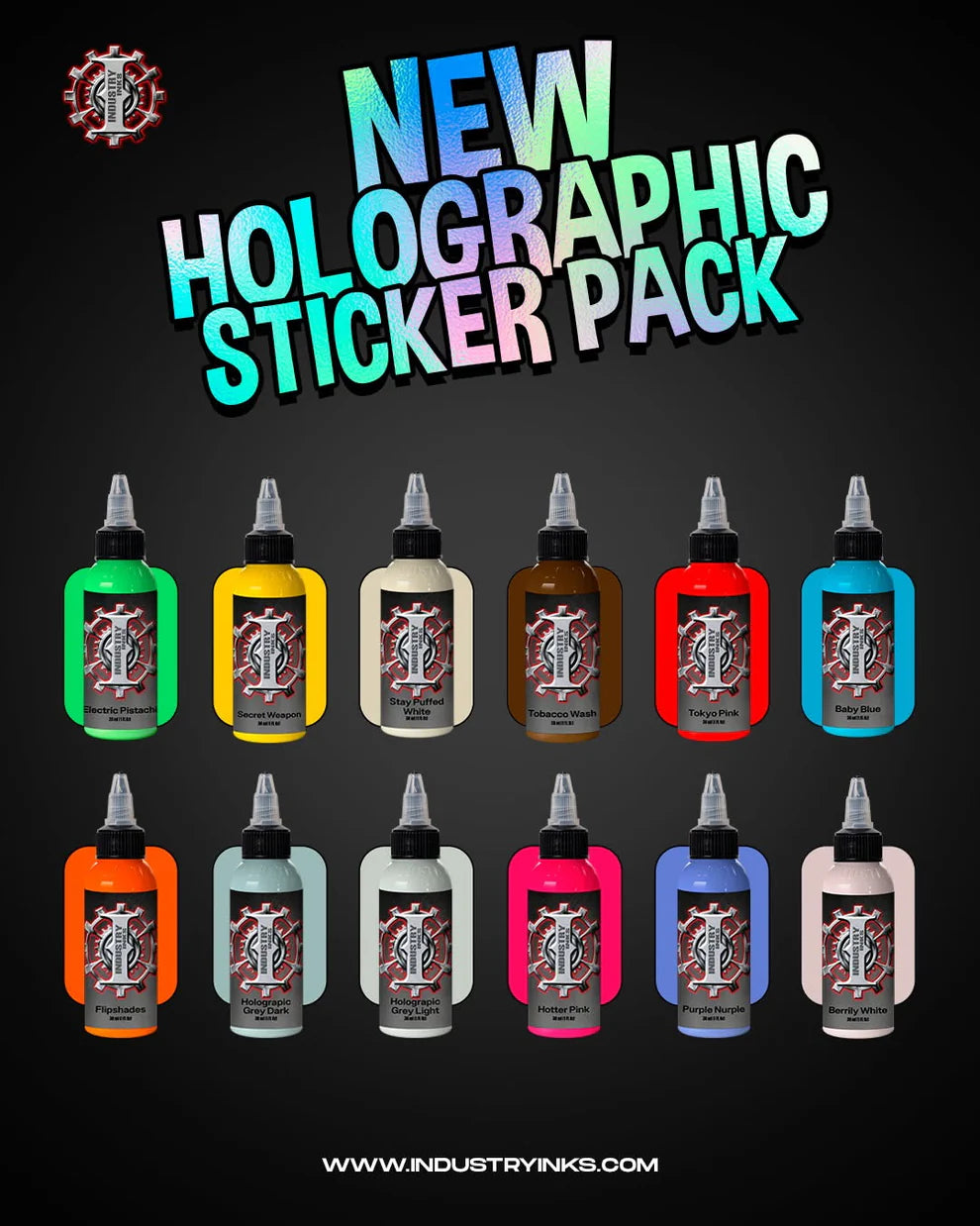 Holographic Sticker Color Set - Industry Inks - 1oz Bottle