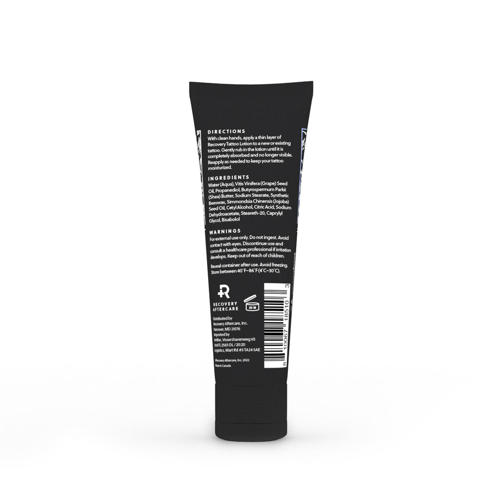 Recovery Tattoo Lotion — Back of 3oz Tube