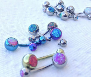 Tilum 14g 3/8" Internal Double Opal Titanium Belly Button Ring - Painful Pleasures