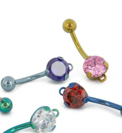 Tilum 14g 7/16" Internal Prong-Set Jeweled Titanium Belly Button Ring with Hoop - Add Your Own Charm - Painful Pleasures