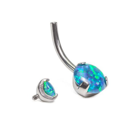 Tilum 14g Internal 7/16" Double Prong-Set Opal Titanium Belly Button Ring - Painful Pleasures