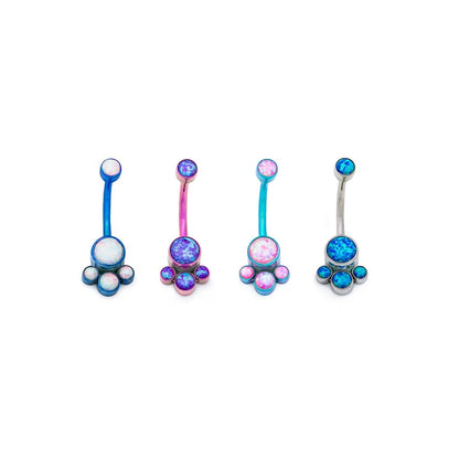 Tilum 14g 7/16” Three Opal Terraced Cluster Titanium Belly Button Ring - Painful Pleasures