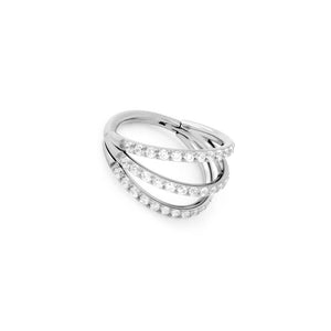 Tilum 16g Faux Triple Jeweled Hoop Titanium Clicker - Price Per 1 - Painful Pleasures
