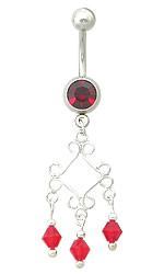 14g 3/8" Jewel With Diamond-Shaped Chandelier Dangle Belly Button Ring - Painful Pleasures