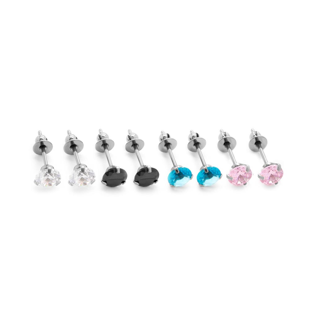 Tilum Titanium Prong Set Jewel Stud Earrings - Price Per 2
