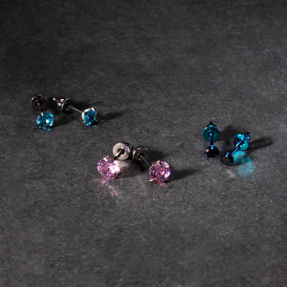 Tilum Titanium Prong Set Jewel Stud Earrings - Price Per 2