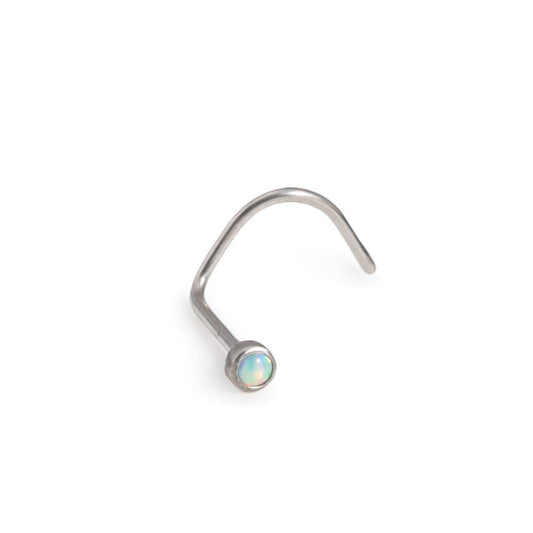 Tilum 22g Titanium Bezel-Set Opal Nose Screw - Right Bend - Flat Back Style Nostril Jewelry