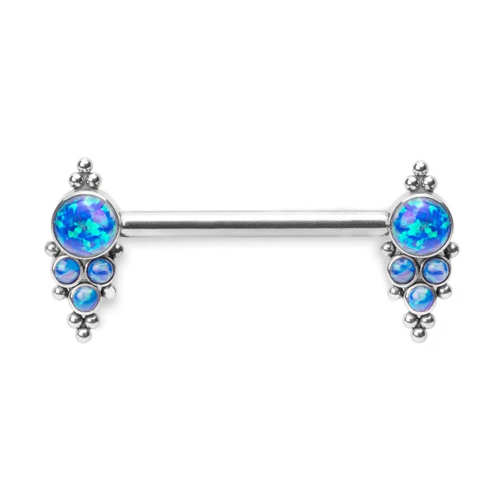 Tilum 14g 5/8” Opal and Bead Clusters Titanium Nipple Barbell — Price Per 1