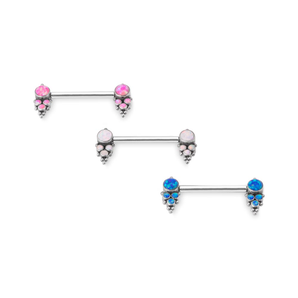 Tilum 14g 5/8” Opal and Bead Clusters Titanium Nipple Barbell — Price Per 1