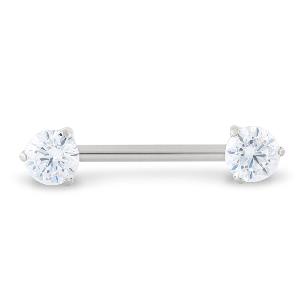 Tilum 14g ~9/16” Prong-Set Jewel Threadless Titanium Nipple Barbell — Price Per 1