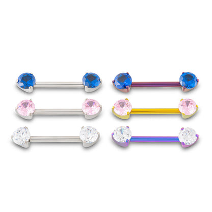 Tilum 14g ~9/16” Prong-Set Jewel Threadless Titanium Nipple Barbell — Price Per 1 - Painful Pleasures