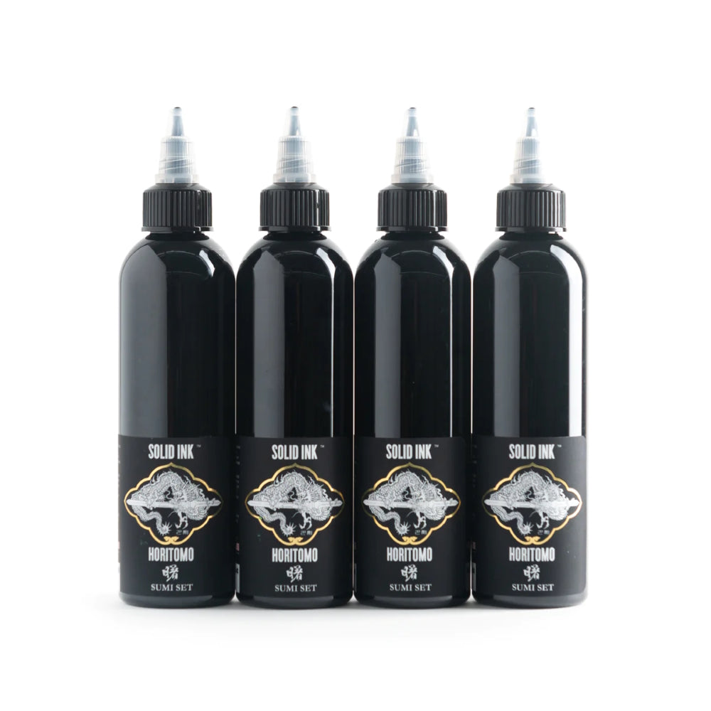 Horitomo 4 Bottle Sumi Set — Solid Ink — 2oz Bottles