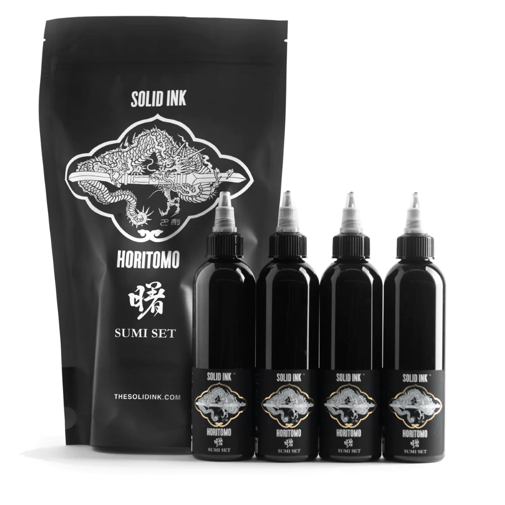 Horitomo 4 Bottle Sumi Set — Solid Ink — 4oz Bottles
