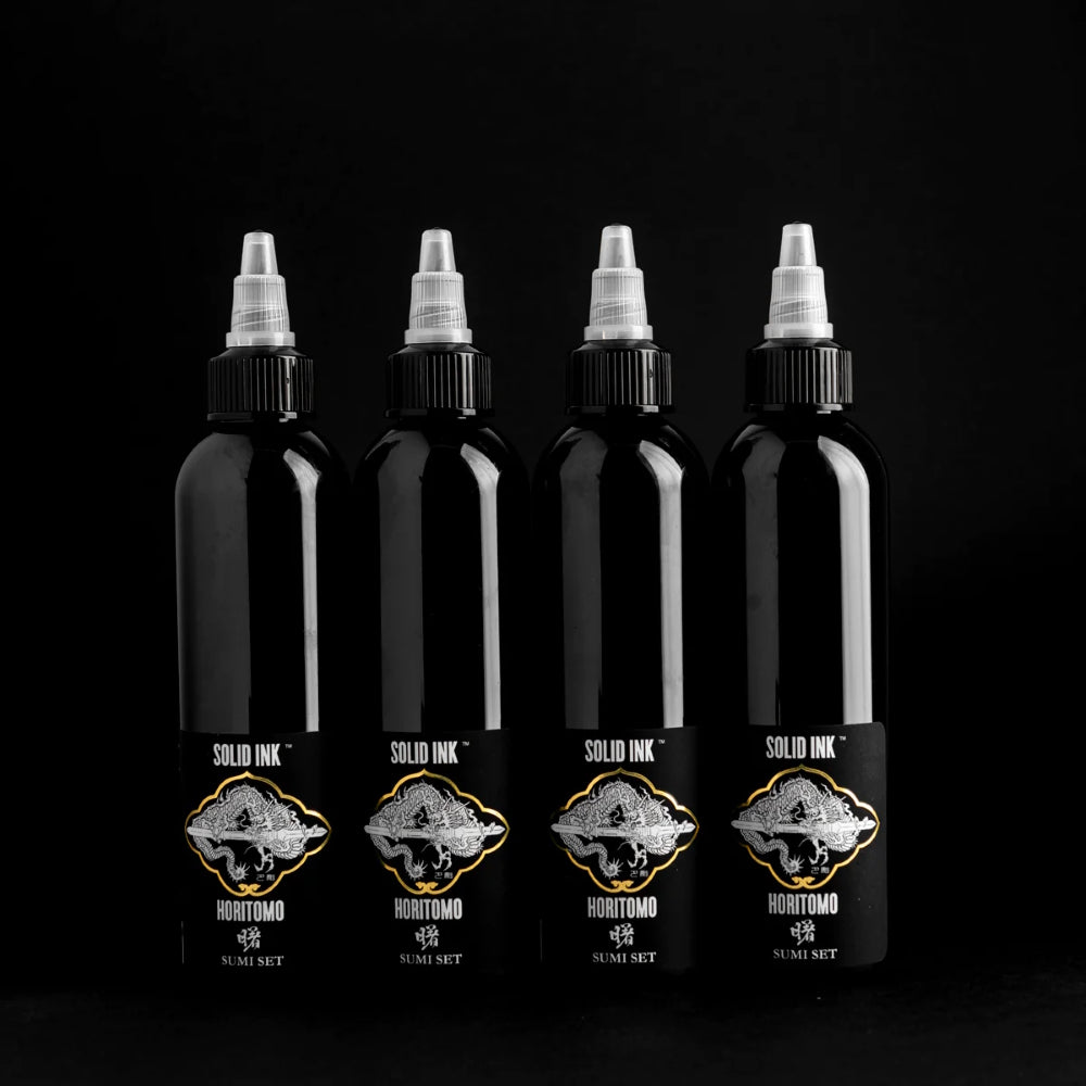 Horitomo 4 Bottle Sumi Set — Solid Ink — 4oz Bottles