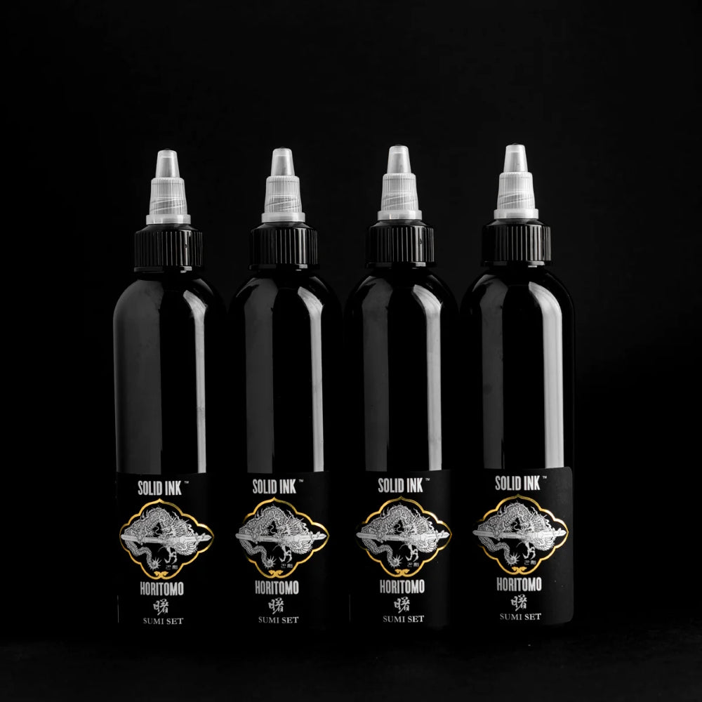 Horitomo 4 Bottle Sumi Set — Solid Ink — 8oz Bottles