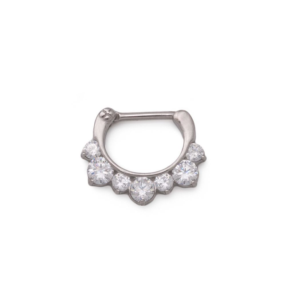 16g Steel Septum Clicker with Seven Colored Crystals — Price Per 1