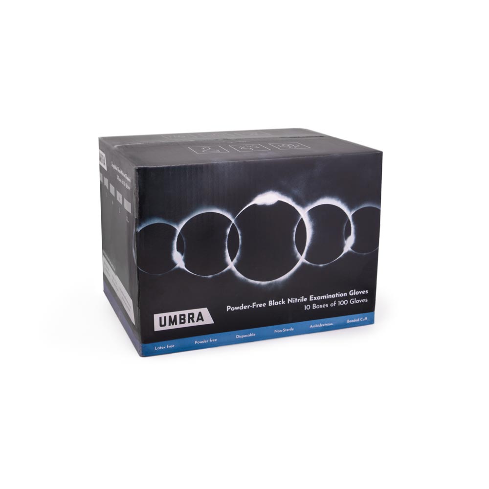 Recovery Umbra Black Disposable Nitrile Gloves — Pick Size — Box of 100 (open case)
