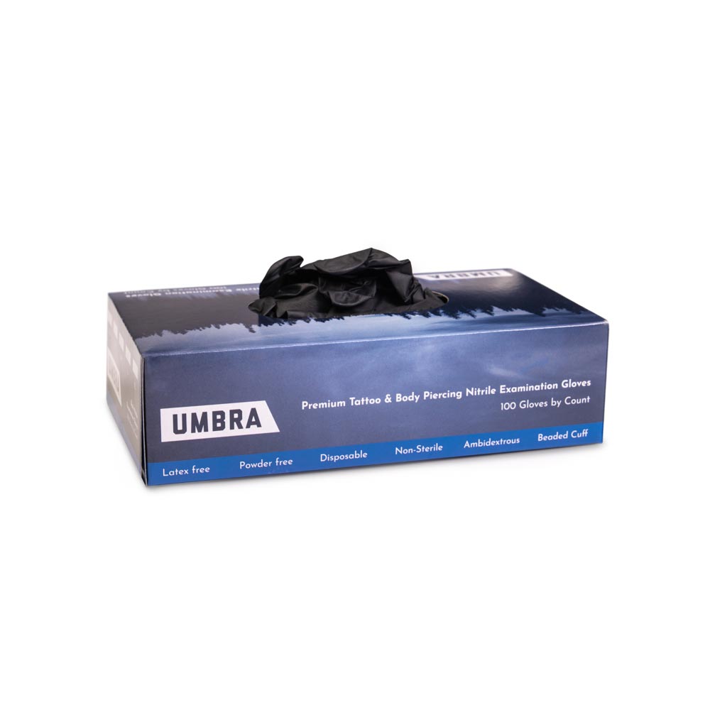 Recovery Umbra Black Disposable Nitrile Gloves — Pick Size — Box of 100 (back)