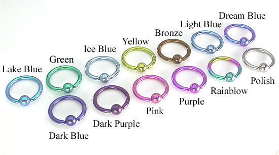 10g Titanium Captive Ring with Titanium Ball- Color Options