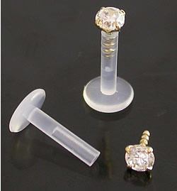 14g 5/16" BioPlast Labret Stud With 14kt Yellow Gold Crystal Prong-Set