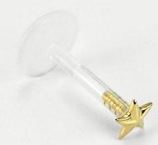 14g 5/16" Bioplastic Labret with 14kt Yellow Gold 3D Star - Painful Pleasures
