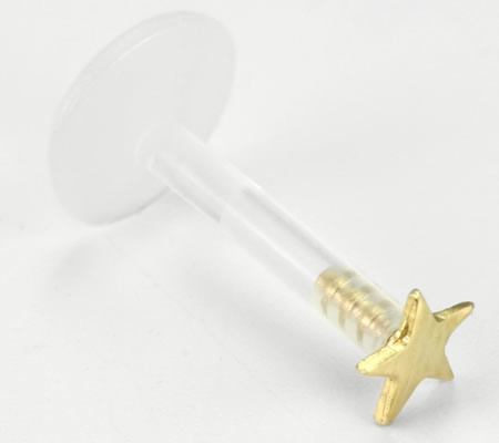 14g 5/16" Bioplastic Labret with 14kt Yellow Gold Flat Star