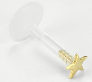 16g 5/16" Bioplastic Labret with 14kt Yellow Gold Flat Star - Painful Pleasures