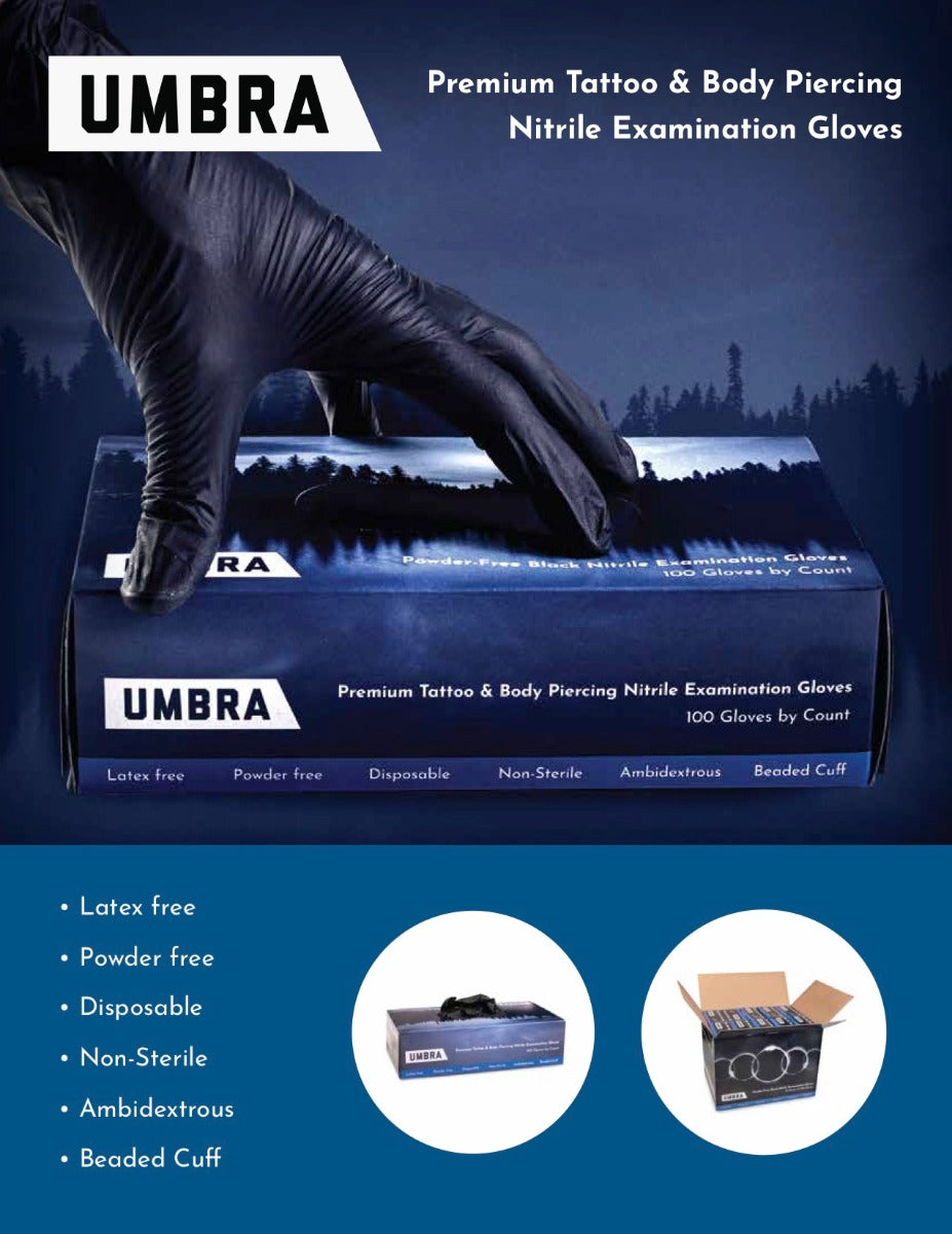 Recovery Umbra Black Disposable Nitrile Gloves — Pick Size — Box of 100 (case)