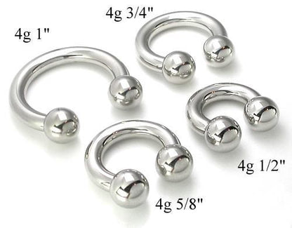 4g Stainless Steel Circular Barbell - Internally Threaded Size Chart