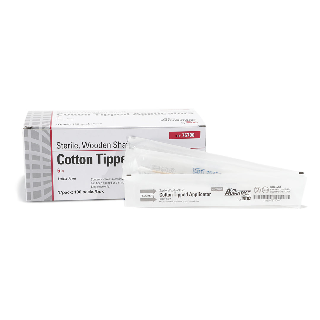 Box of 100 Sterile Cotton Tip Applicators —  6"