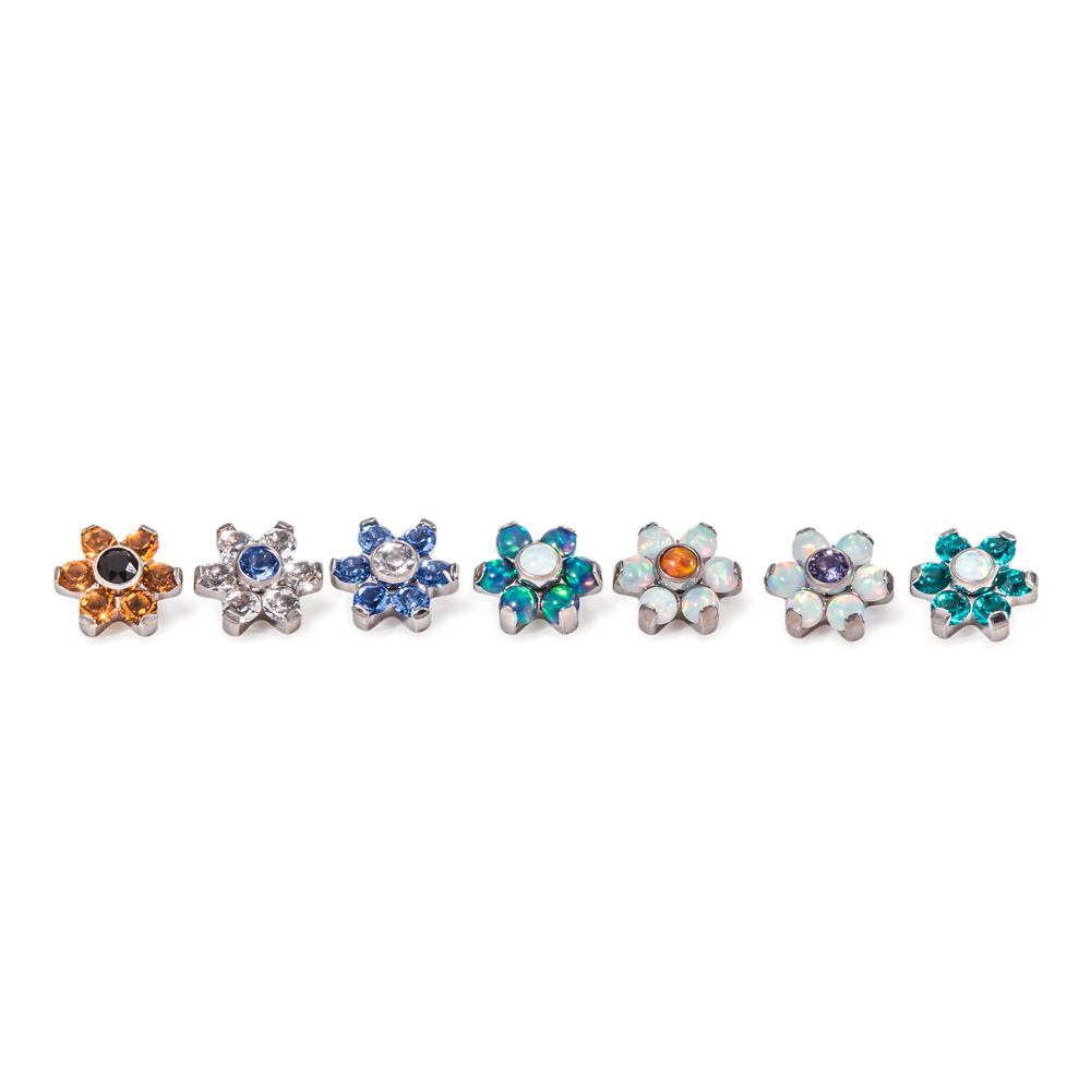 14g-12g Internally Threaded Titanium Jewel Flower Top with Black Center – Colors