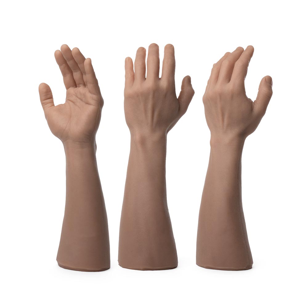 Three A Pound of Flesh tattooable arms and hands at multiple angles in Fitzpatrick skin tone 4