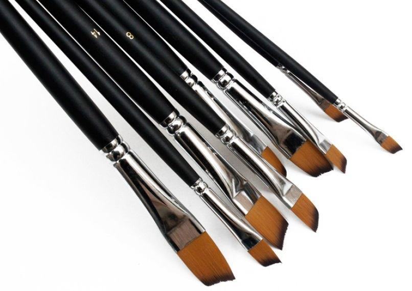 Nylon Paint Brush Set Oblique Angle Set of 9 Paint Brushes