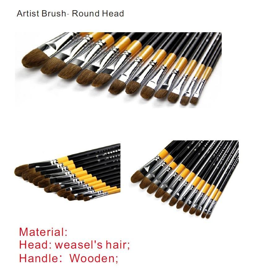 Choose from 12 Different Size Curved Paint Brushes Weasel Hair Bristles