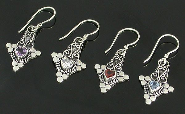 Bali Heart Indonesian Style Sterling Silver Earrings Colors