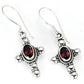 Bali Oval Gem Cross - Indonesian Style Sterling Silver Earrings